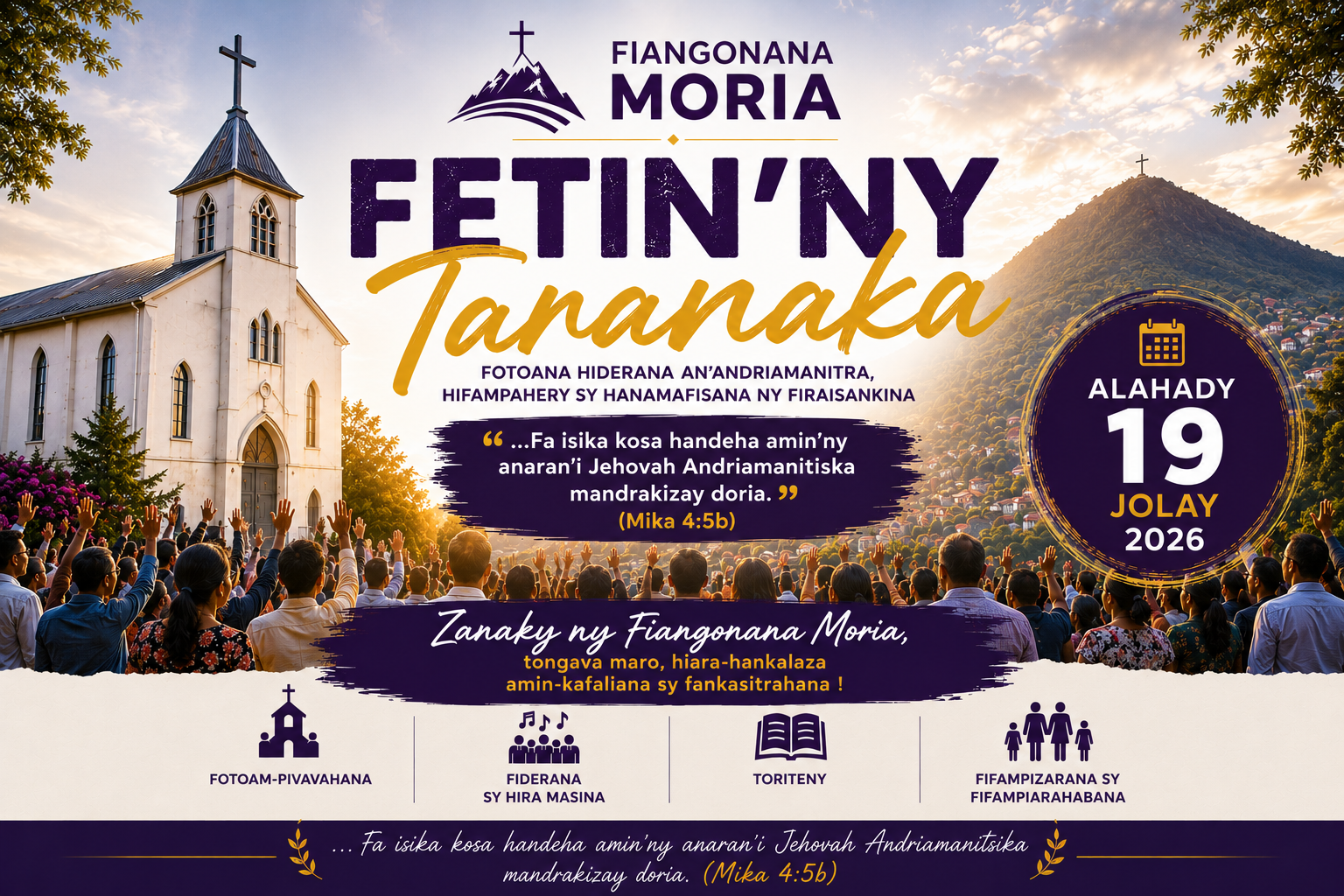 Fiangonana Moria hankalaza ny Fetin'ny Taranaka ny Alahady 19 Jolay 2026